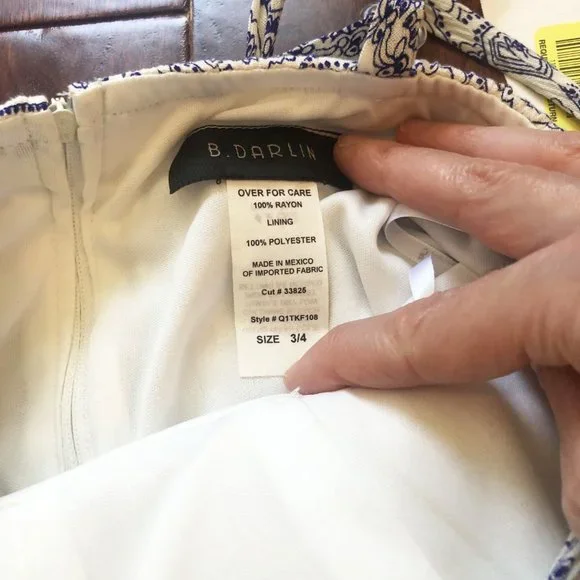 B.Darlin Paisley Print Corset Waist Fit-And-Flare Dress / Navy Blue & White - Picture 8 of 11